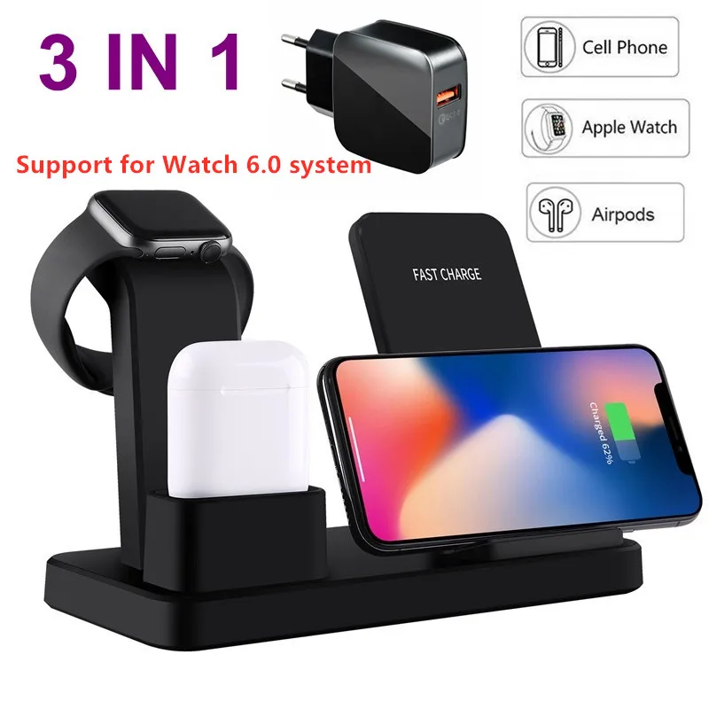 

New 10W Qi Wireless Charger For Iphone 11 XR 3 IN 1 Fast Charger Quick Charge For Apple Watch 5 4 3 2 Cargador Inalambrico Movil