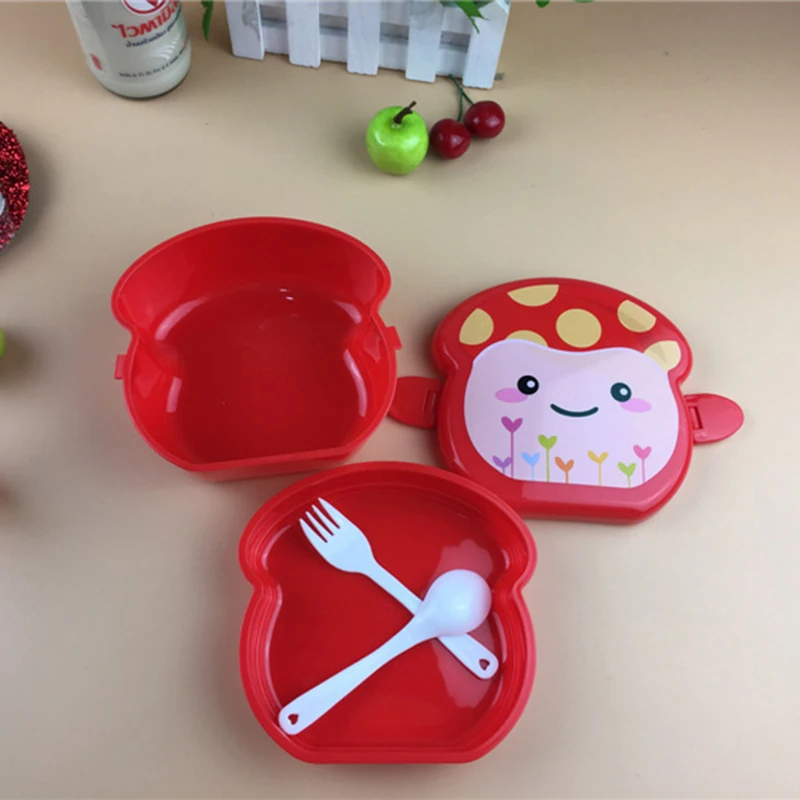

Cute MushroomCartoon Food Container Storage Box Kids Bento Box Spoon Lunch Box for Children Food Container