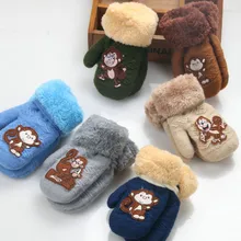 Рождественская одежда для малышей, детей, зимняя бархатная вязаная рукавица с рисунком обезьяны, перчатки для мальчиков и девочек, детские уличные перчатки для детей