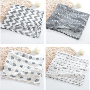 

100% Muslin Cotton Blankets Geometric patterns Multi-use Newborn Swaddle Muslin Infant Gauze Both Towel Baby Warp 100*100cm