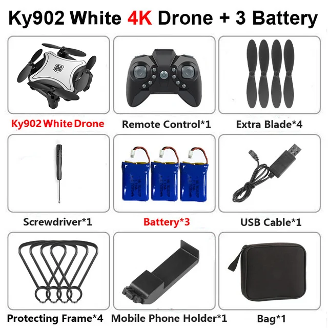 KEELEAD KY902 мини-Дрон 4K wifi HD камера дроны дистанционное управление Голосовое управление мВ производство складной Квадрокоптер Дрон VS LF606 - Цвет: 4K White 3B Bag