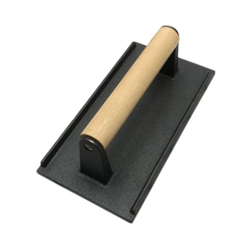BBQ Tool Cast Iron Wooden Handle Steak Meat Press Grill Barbecue Pressure Plate
