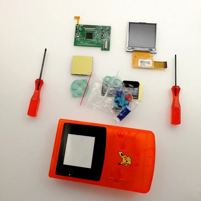 DIY консоль GBC экран lcd Набор Пластиковый корпус для игры мальчик цветная подсветка экран дисплей 5 уровней яркость отвертка - Цвет: Clear Orange