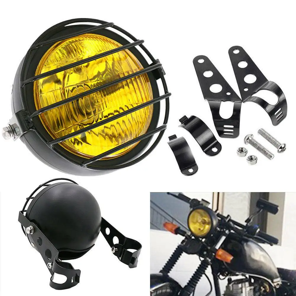 

6.5 Inch Retro Motorcycle Headlight Grill Side Mount Cover with Bracket Motorcycle Side Mount Headlight Cover