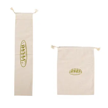 

4Pcs Natural Linen Bread Bag Portable Loaf Drawstring Pouch Bagel Bun Storage Sack Home Food Container Candy Bags Storage tools