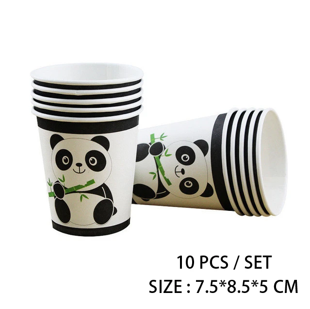 cups-10pcs 1 Набор, милая панда, серия, одноразовая посуда, Мультяшные животные, тарелки, салфетка для чашек, детский душ, день рождения, украшение, принадлежности - Цвет: cups-10pcs
