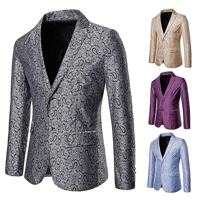 

Europe And America Nightclub Men Color Paisley Two-Button Suit Jacket X75