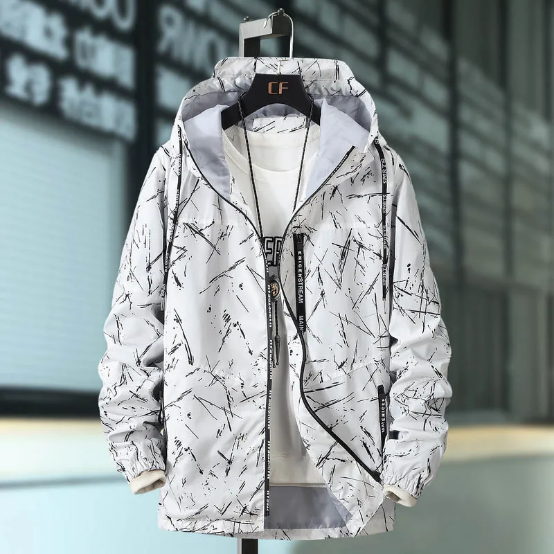 White Большие размеры 6XL 8XL 10XL Мужская камуфляжная куртка тонкие куртки с капюшоном ветровки Мужская одежда с буквами - Цвет: White
