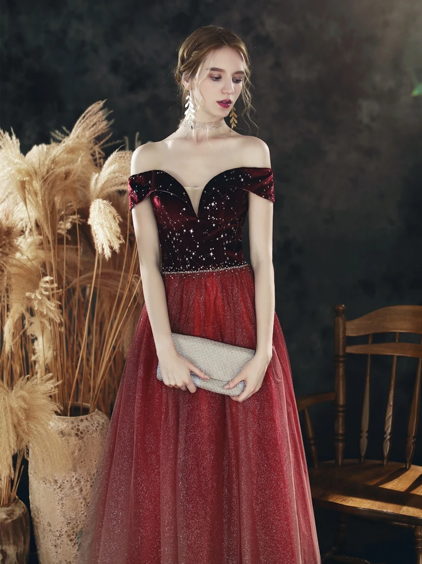 Vestidos De Gala, ТРАПЕЦИЕВИДНОЕ ПЛАТЬЕ с открытыми плечами, платье для выпускного вечера, длинное,, тюль, велюр, пайетки, Vestidos De Fiesta Largos vestido de festa