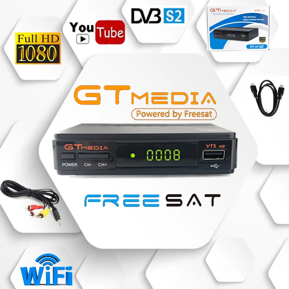 Спутниковый ресивер GTMedia V7S HD 1080P + USB Wi-Fi | Электроника