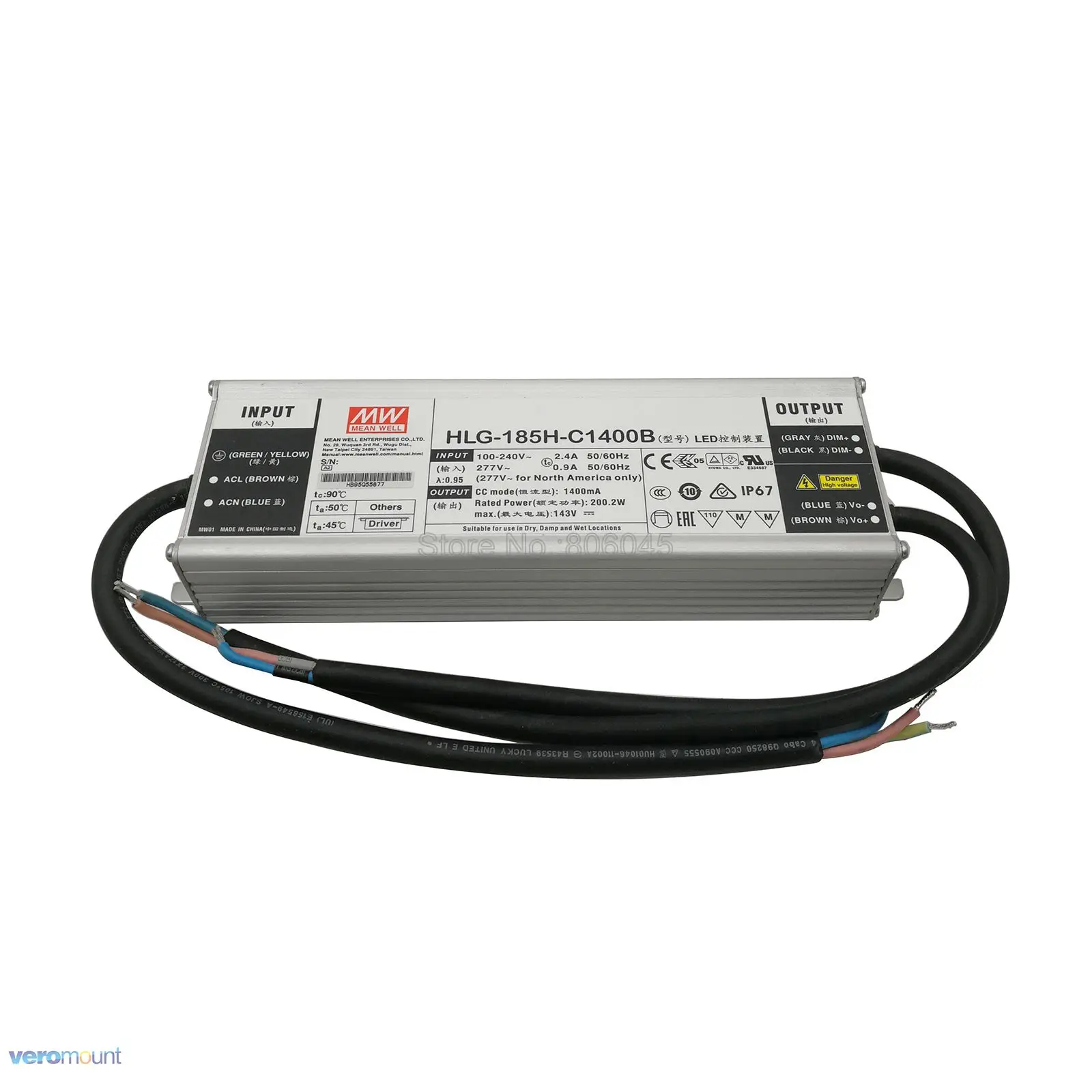 Meanwell HLG-185H-C1400B источник питания с регулируемой яркостью 200 Вт Светодиодный драйвер с одним выходом 1400mA для 4 шт. CREE CXB3590