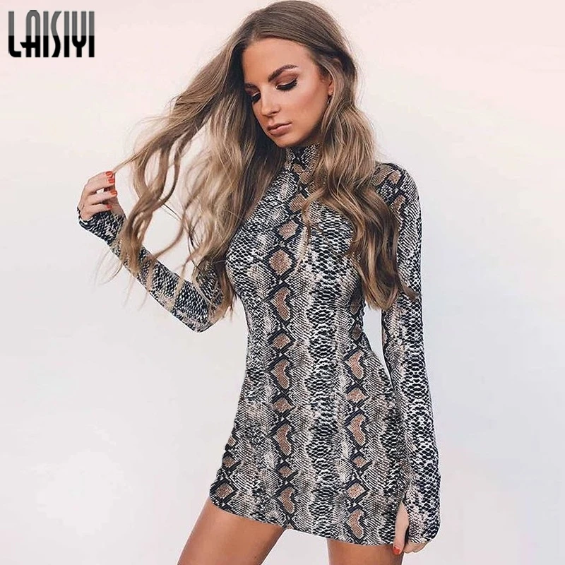 snake print long sleeve dress