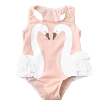 

One pieces Toddler Girls Swinwear Infant Ployester Ruffles Swan print Swimsuit swimsuit for babies Beach swimming Clothes A40