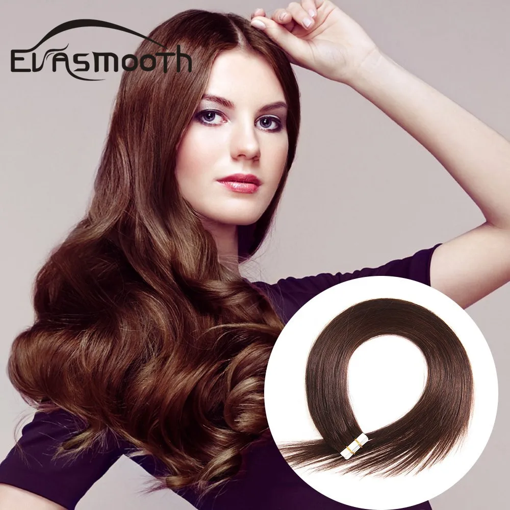 EVASMOOTH, натуральные человеческие волосы для наращивания на ленте, 10 шт., 20 шт., 40 шт., клейкие волосы для наращивания на Клейкой Ленте, 12 дюймов/16 дюймов/20 дюймов
