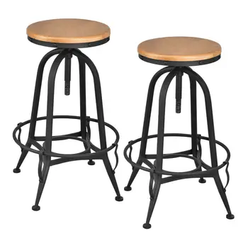 

Costway Set of 2 Vintage Bar Stools Industrial Metal Design Wood Top Adjustable Swivel