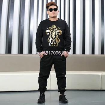

Autumn Plus Fat Plus Leisure Suit Trend Round Neck Sweater Big Size Men's Sports Suit Male