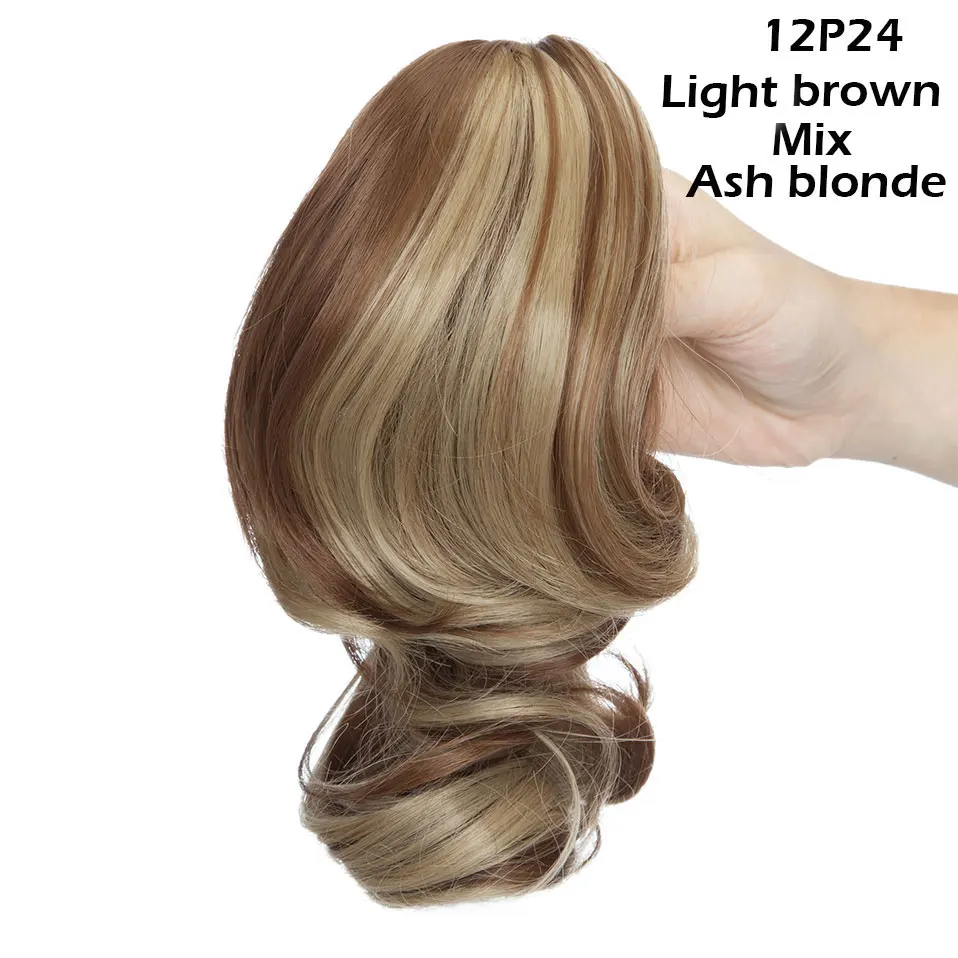 SNOILITE 12 дюймов коготь клип в хвостик волосы удлиняющие синтетические Короткие волнистый хвост волосы для волос стиль шиньон для женщин - Цвет: 12P24