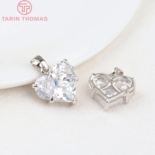 골드 컬러 황동 지르콘 하트 참 펜던트, 14x14.5mm, 구멍 2.5mm 24K, 고품질 주얼리 액세서리, 280 개 4 개 2