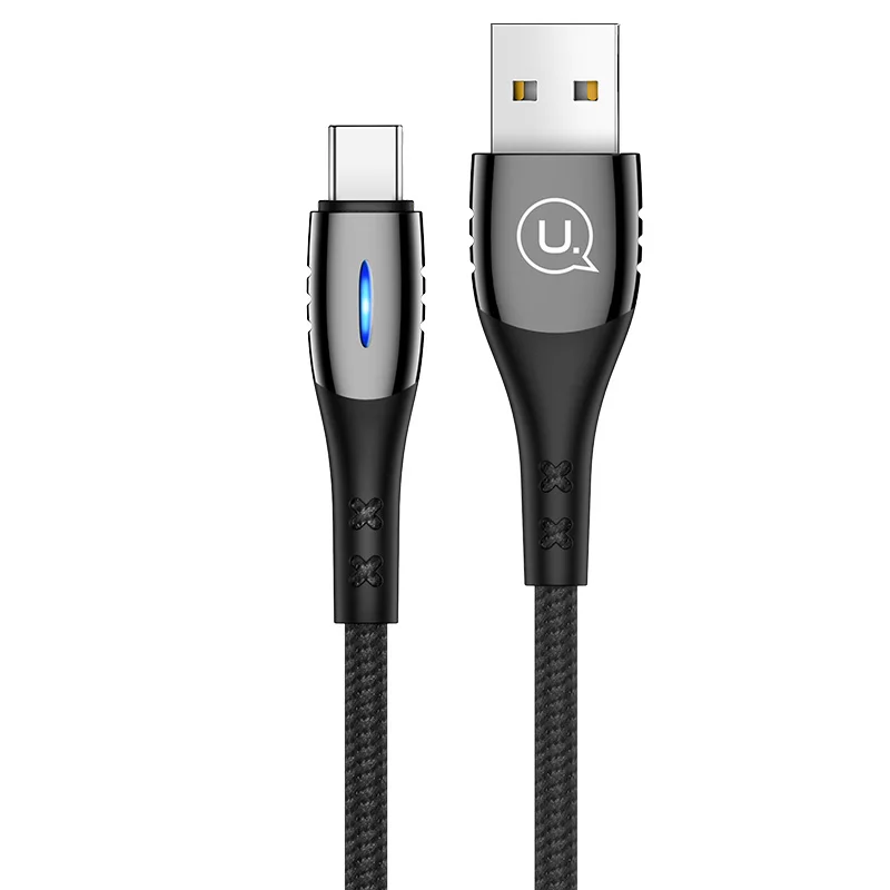 USAMS Тип C Автоматическое отключение питания USB кабель Быстрая зарядка QC3.0 светодиодный светильник для USB C провод Смарт зарядное устройство USB-C шнур для samsung S9 huawei - Цвет: Black