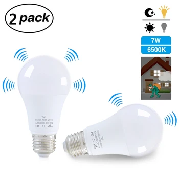 

2pcs E27 LED Light Bulb Motion Sensor Smart Light 7W Bulb Energy Saving Lamp for Stairs Garden Balcony Garage Lounge Hallway