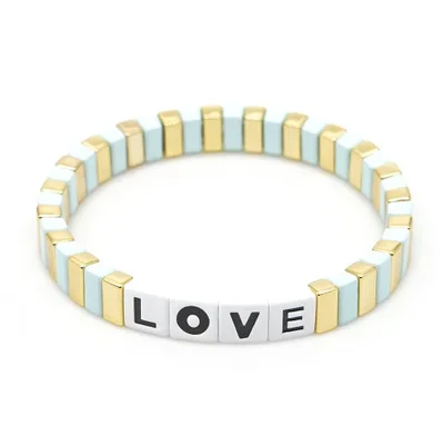 Letter LOVE Bohemia Ins Handmade Charm Enamel Rainbow Tile Bracelet Women Colorful Painted Metal Bracelets Wholesale Jewelry - Metal Color: HDB047-13