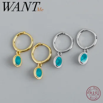 

WANTME New Luxury Round Green Zircon Stud Earrings for women Real 100% 925 Sterling Silver Princess Wedding Jewelry Gift 2020