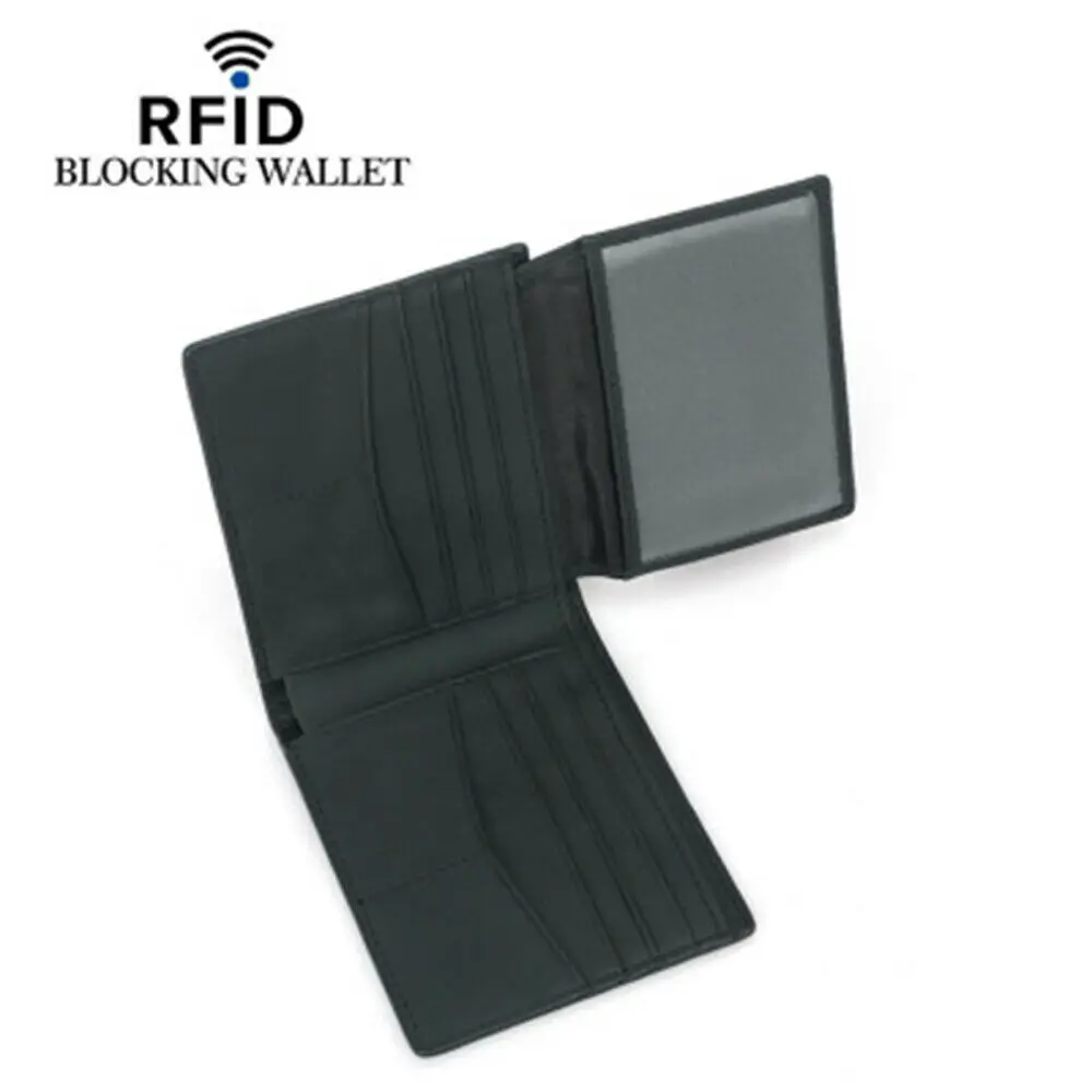 Модный мужской кожаный бумажник с блокировкой RFID, клатч с кармашком для монет с окошком для удостоверения личности, тонкий кошелек из углеродного волокна