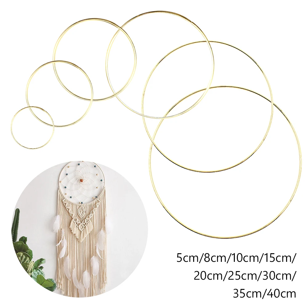 10Pcs Floral 5cm-40cm Gold Metal Handmade DIY Crafts Home Wedding Hoop Ring Hanging Decorations Macrame Wreath Wind Chimes Decor