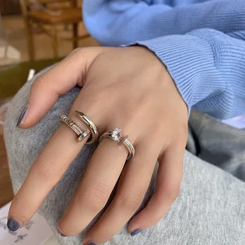 

925 Sterling Silver Open Nail Adjustable Ring fashion Rose Gold Index Finger Rings Men and Women Valentine Day fine Jewelry Gift