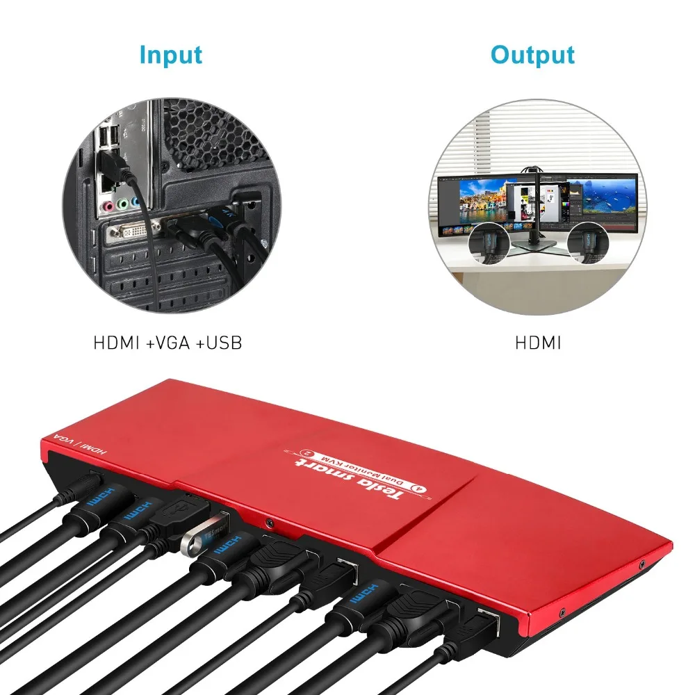 4K HDMI двойной монитор KVM переключатель 4 порта (2 порта HDMI и 2 порта VGA) вход 2 выхода порта HDMI KVM переключатель HDMI обновленный 4K @ 30 Гц