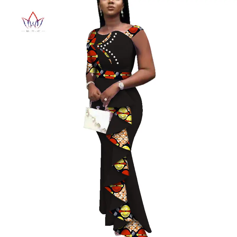 Летние африканские платья для женщин Дашики женские африканские принты длиной до щиколотки Длинные платья размера плюс натуральные 6xl WY3685 - Цвет: Оранжевый