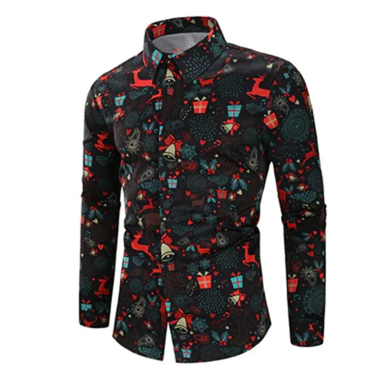 black Мужская рубашка для отдыха, мужская рубашка, chemise noel homme, мужские рубашки, Мужская Рождественская футболка, мужская рубашка - Цвет: black