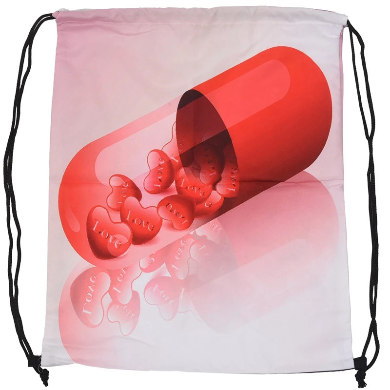 День Святого Валентина цифровой печати рюкзак пачки сумка с веревкой рюкзак с английским "любовь" Сердце/капсула