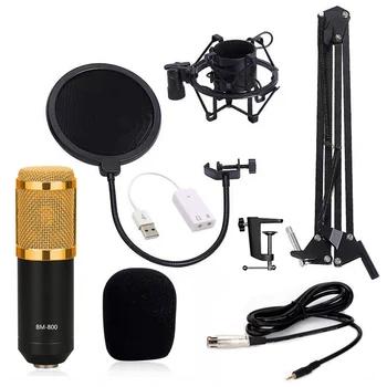 

Computer Condenser Mic Microphone Kit with Arm Sound Card Pop Filter Windbreak for Gaming Podcasting Live Streaming Recording