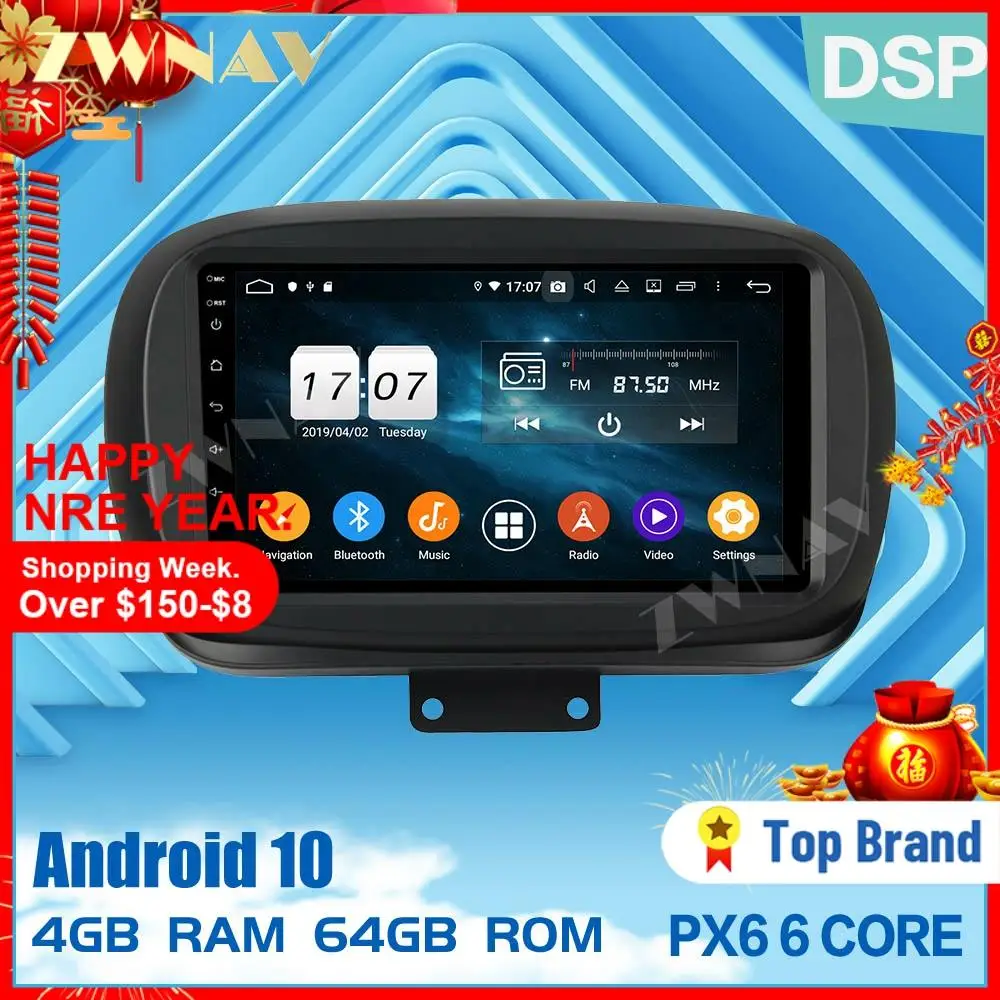 Автомобильный мультимедийный плеер 4 Гб + 64 ГБ Android 9 0 для Fiat 500X 2014 2015 2019 GPS