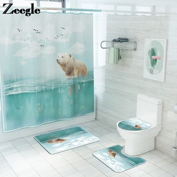

Animal Print Bath Mat Bathroom Carpet Toilet Waterproof Shower Curtain Set Absorbent AntiSlip Carpet Seat Rug Machine washable