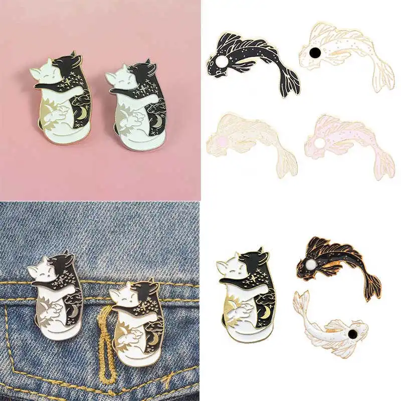 Украшения в виде рыб Воротник Cat and Yang Collection Yin Badge Cute эмалированная брошь|Броши| |