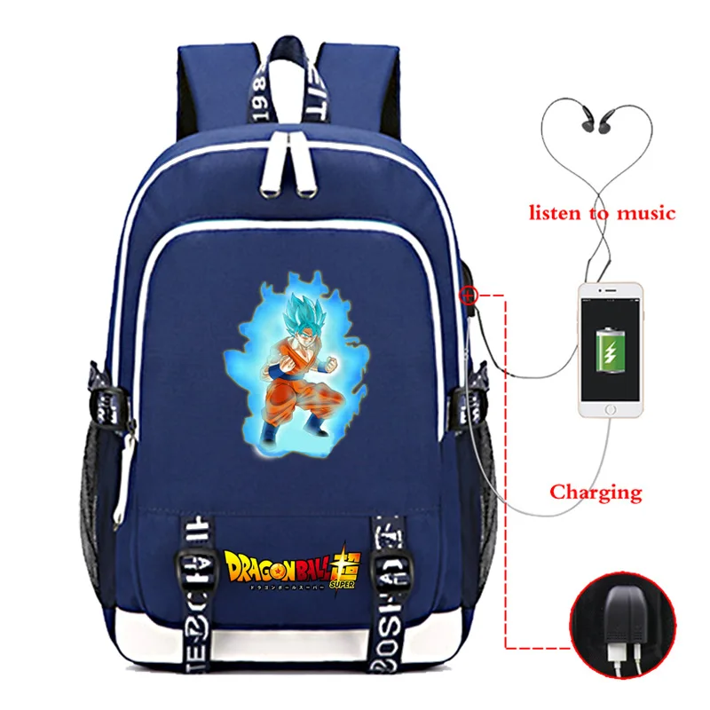 Dragon Ball Z Super Mochila рюкзак с Гоку для наушников школьные сумки, дорожные сумки Повседневная сумка для книг зарядка через usb - Цвет: photo colour