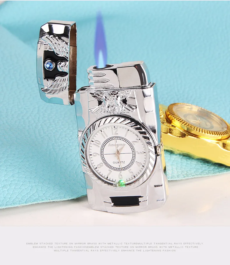 Креативные металлические надувные часы Зажигалка без газа прямые часы прикуриватель многоразового бутан принадлежности для курения