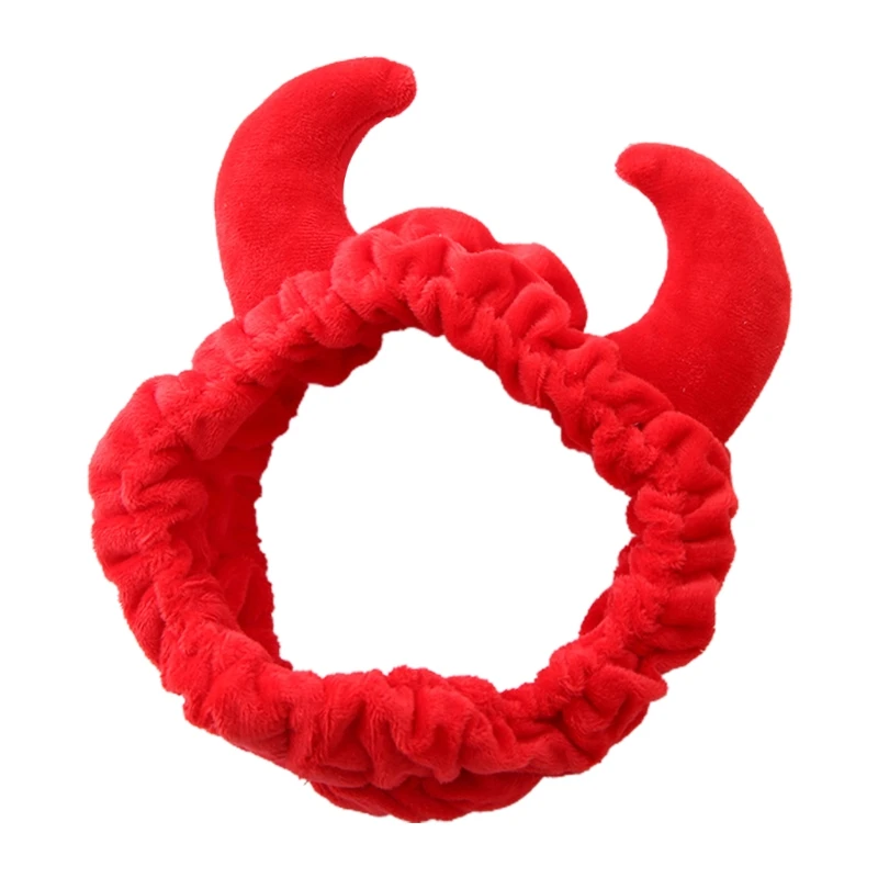 

Plush Red Ox Devil Demon Horns Headband Makeup Shower Wash Face Sport Velvet Hair Band Female Girls Funny Festival New Year 094B