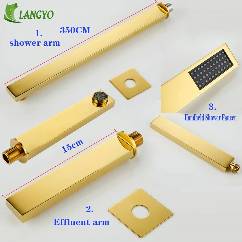 Luxury Bathroom Shower Faucet 10Inch Shower Head Gold Stainless Steel Wall Mount W/ Hand Para Bath Mixer Water Tap