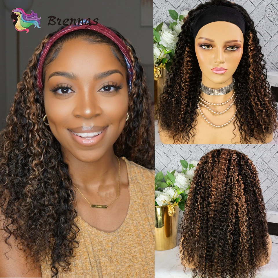 

Headband wigs Ombre highlight curly human hair wig P1B30 color Glueless Machine Made Wigs Brazilian natural hair wig remy hair