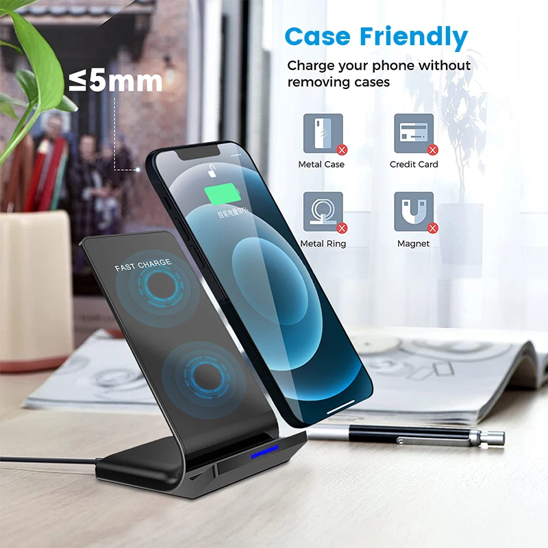 30W Qi Wireless Charger Stand Fast Charging Dock Station For Samsung S20 S10 Xiaomi iPhone 12 11 Pro X XS Max XR 8 Phone Holder 6