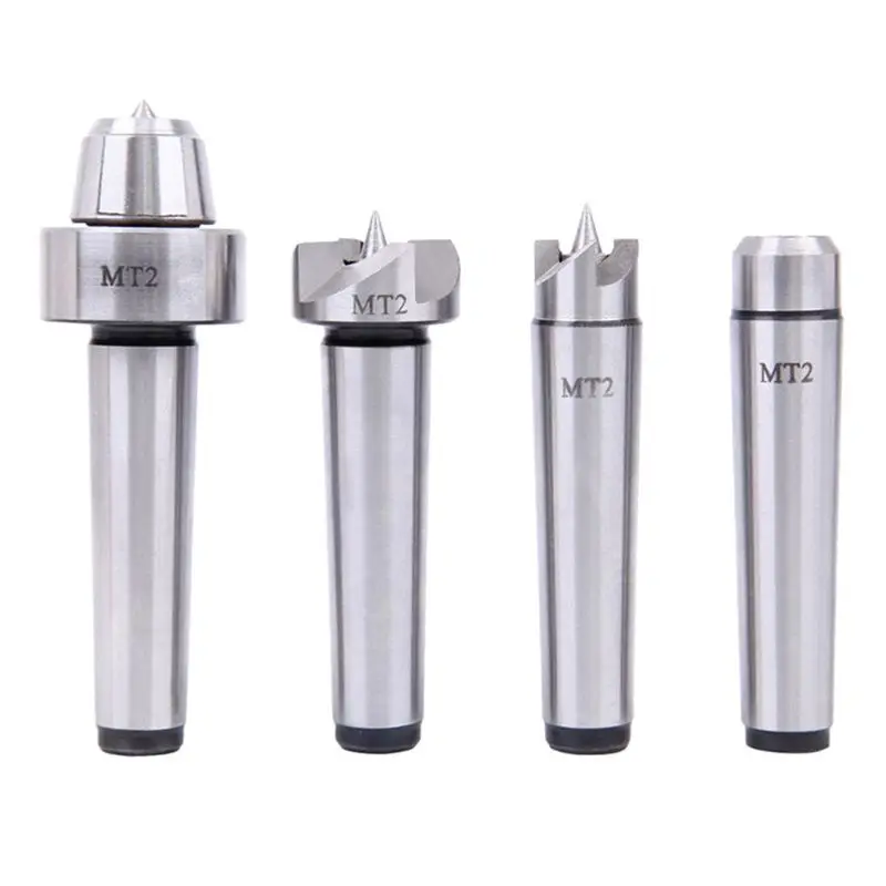

4Pcs MT2 Wood Lathe Center Set Live Centers Drive Spur Cup Arbor #2MT for Wood-working Machines with Wooden Case