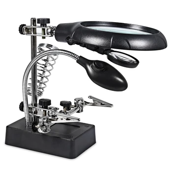 

2.5/7.5/10X Magnifying Glass Loupe LED Light Clip-on Desktop Bench Magnifier