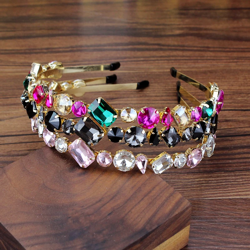Luxury Colorful Grey Crystal Headband Diamante Hairband For Women Chic