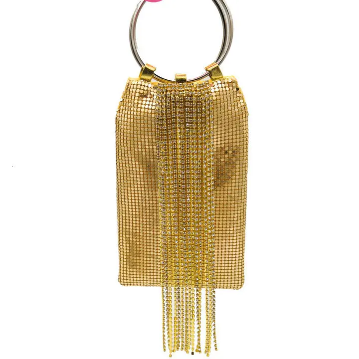 GoldEveningBag Ослепительный серебряный кристалл кисточкой женский алюминиевый вечерний кошелек Коктейльные Вечерние браслеты клатч сумочка - Цвет: GoldEveningBag