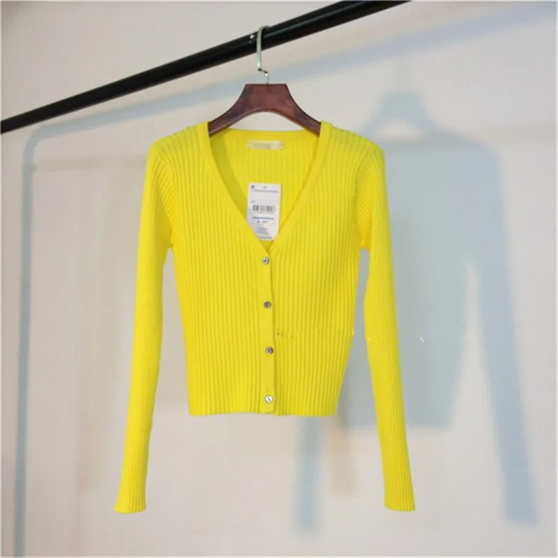 YZY3809Yellow Осенние Новые лоскутные женские кардиганы повседневные с длинным рукавом с v-образным вырезом свитер пуговицы женские тонкие офисные Топы - Цвет: YZY3809Yellow