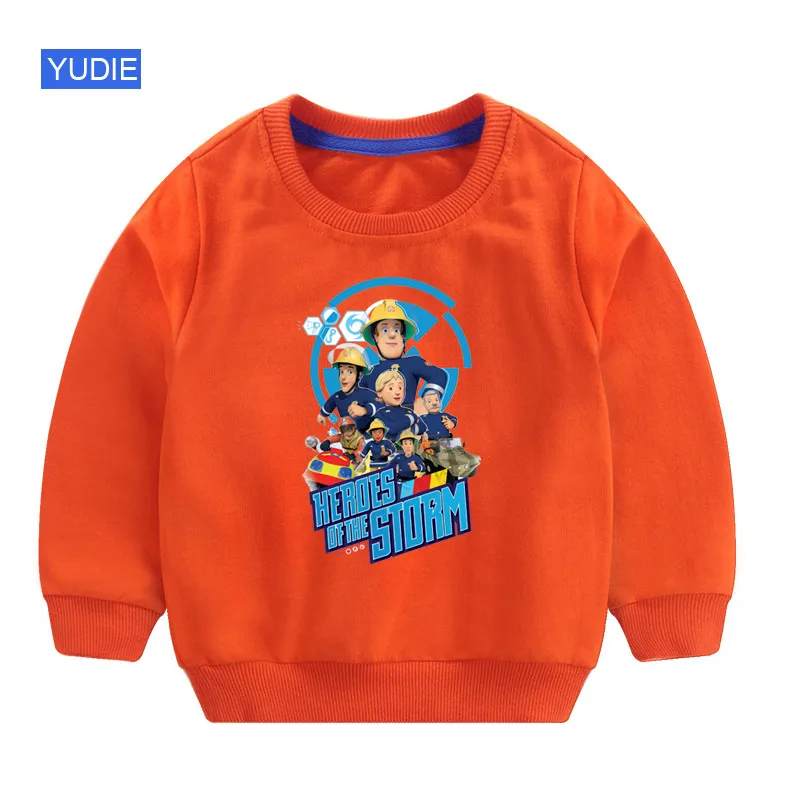 sweatshirt Orange Толстовки для малышей; толстовка с капюшоном с героями мультфильма «Пожарный Сэм»; детская белая забавная Осенняя коллекция года; Детский свитер; Одежда для мальчиков 6 лет - Цвет: sweatshirt Orange