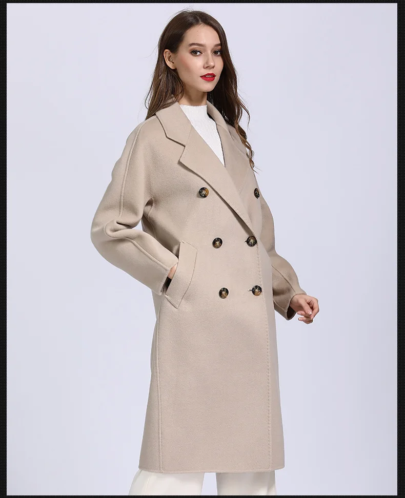 Новое поступление, ручная работа, двустороннее шерстяное классическое двубортное Свободное длинное кашемировое шерстяное пальто, женские зимние пальто